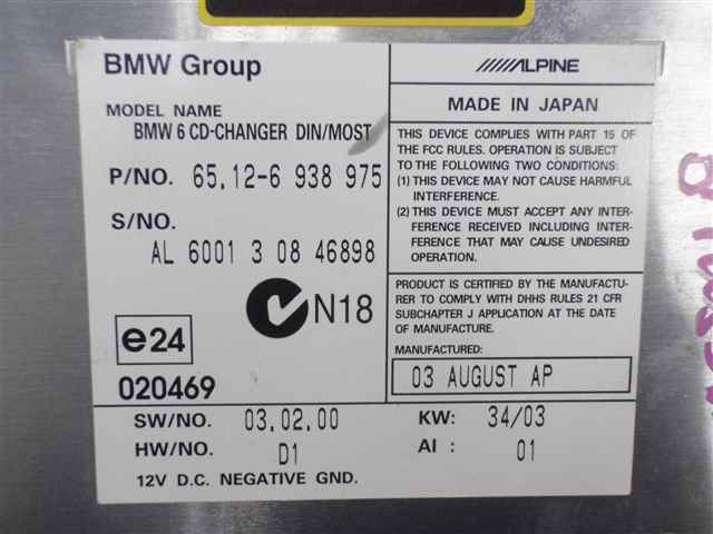 * NA30 BMW 530i E60 6 ream CD changer 6938975 330324JJ