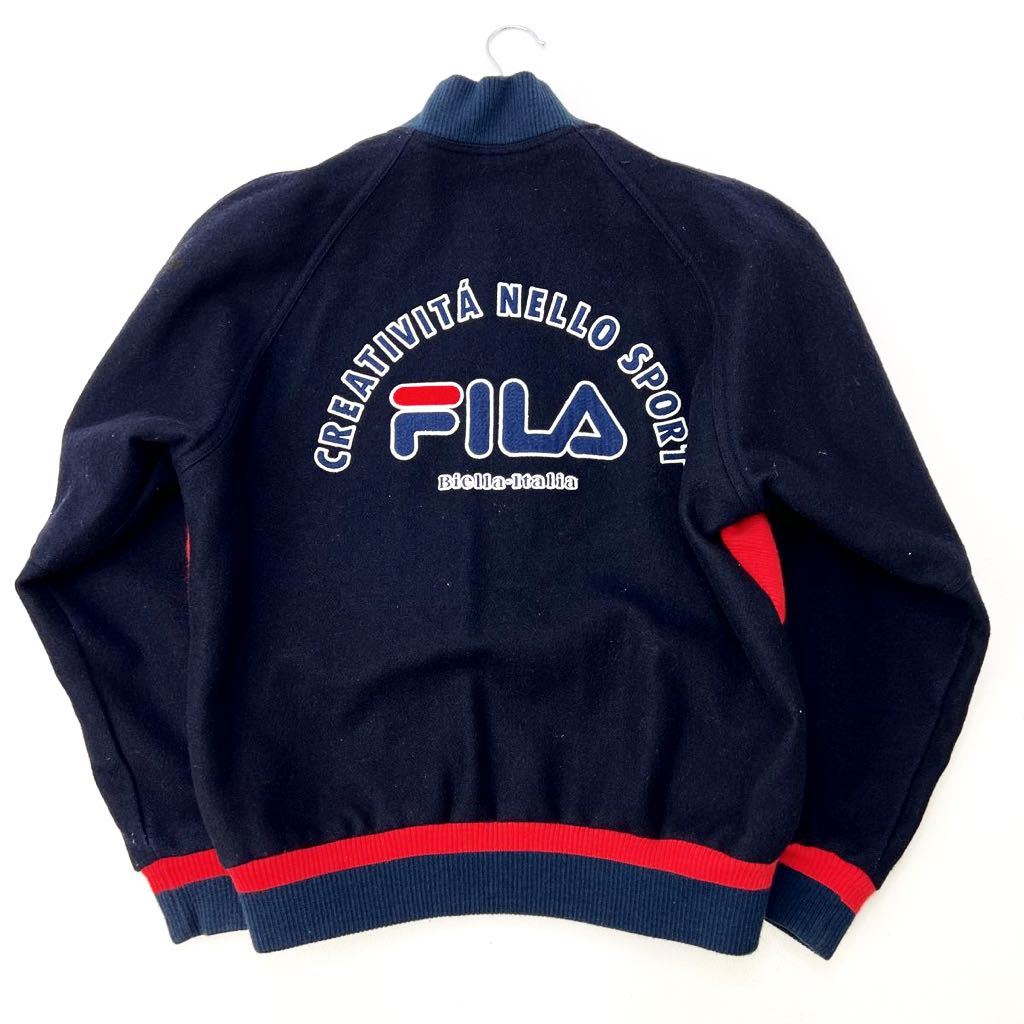 フィラ ★ FILA ヴィンテージ ウール スタジャン M相当 ネイビー × レッド レトロ感がたまらない♪ スポーツカジュアル アメカジ■EA148_画像3