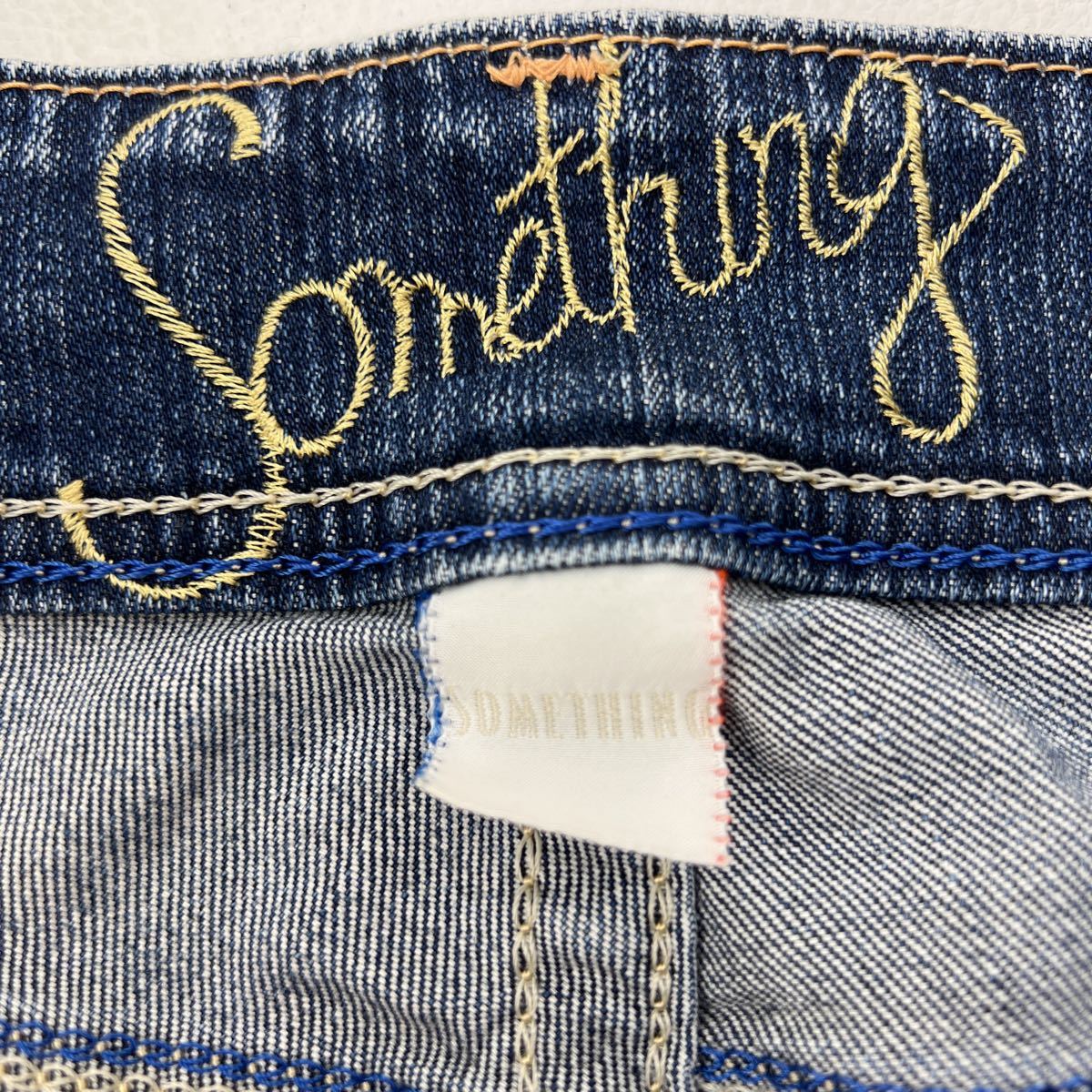  Something * SOMETHING V5550 стрейч ботинки cut джинсы Denim брюки M женский индиго цвет .. хороший! American Casual #Ja3906