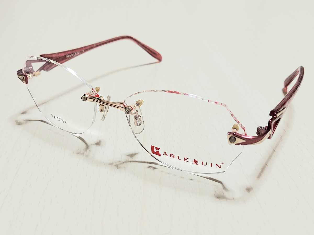 新品　HARLEQUIN ハーレークイーン　日本製　ブランド　メガネ　眼鏡　高級感　上品　ツーポイント　ピンク　チタン
