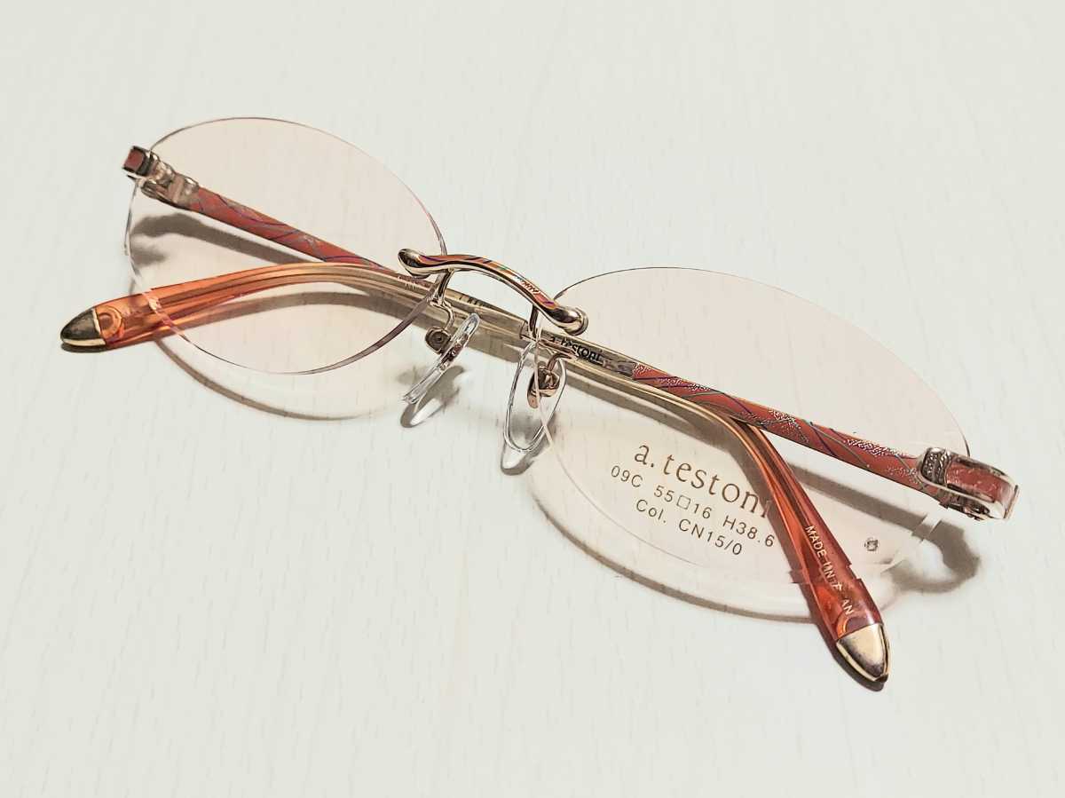 新品 a.testoni アテストーニ 日本製 ブランド メガネ 眼鏡 高級感 上品 ツーポイント オレンジ