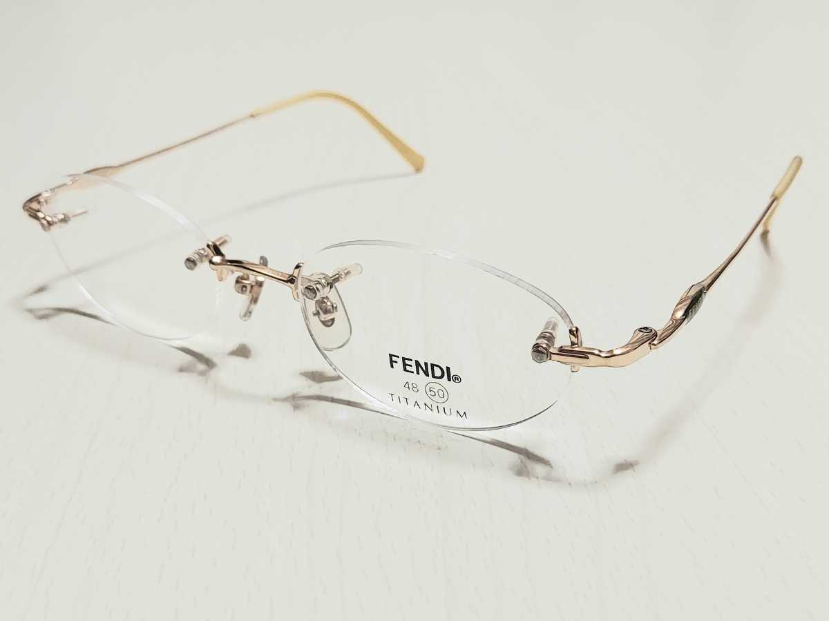 新品　FENDI　フェンディ　ブランド　メガネ　眼鏡　高級感　上品　ツーポイント　ゴールド　綺麗 チタン　軽い_画像1