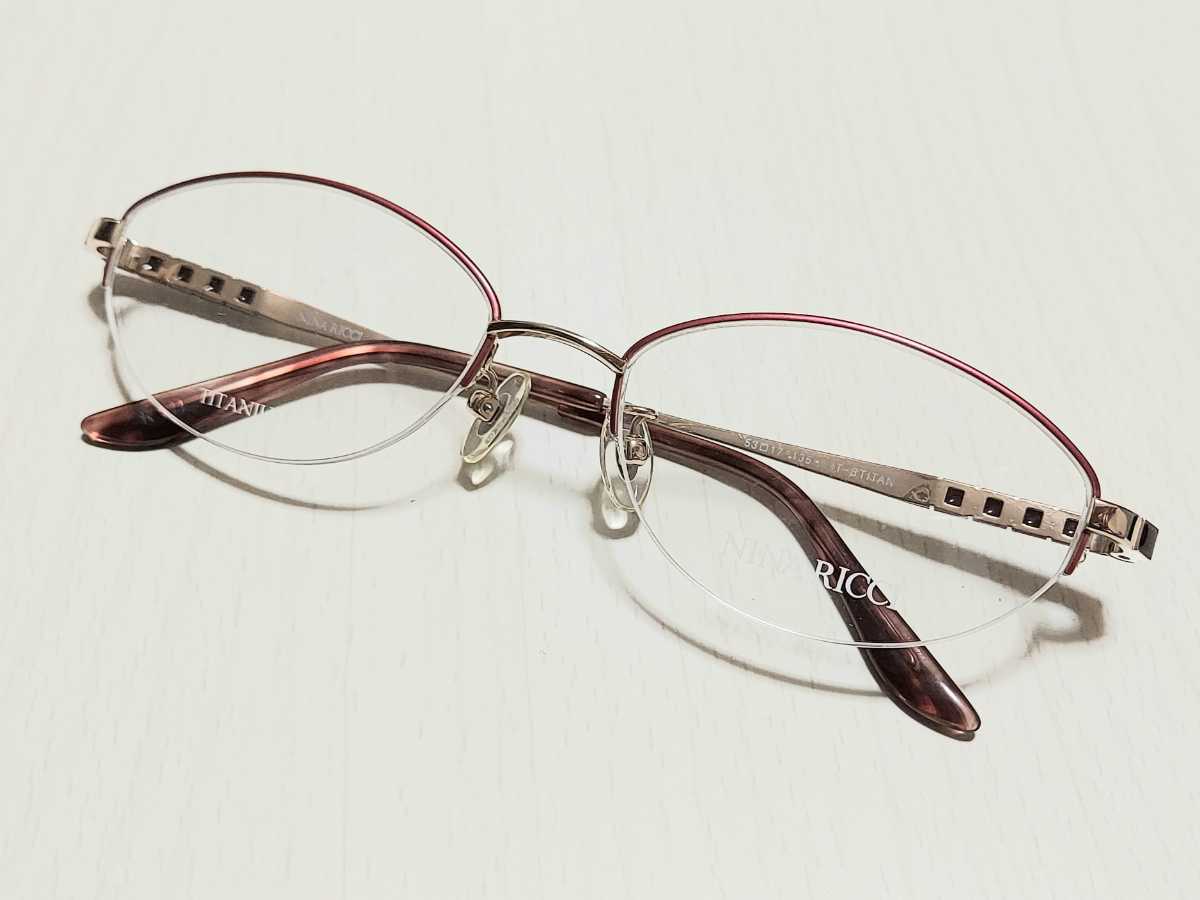 新品 NINA RICCI　ニナリッチ　メガネ　眼鏡　高級感　オシャレ　上品　ハーフリム　赤　レッド　チタン　軽い_画像1