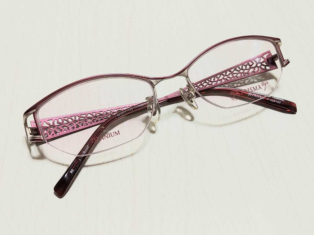 新品　PRISMA プリズマ　鯖江　サバエ　メガネ　眼鏡　高級感　オシャレ　上品　ハーフリム　チタン　軽い　ピンク系　可愛い_画像6