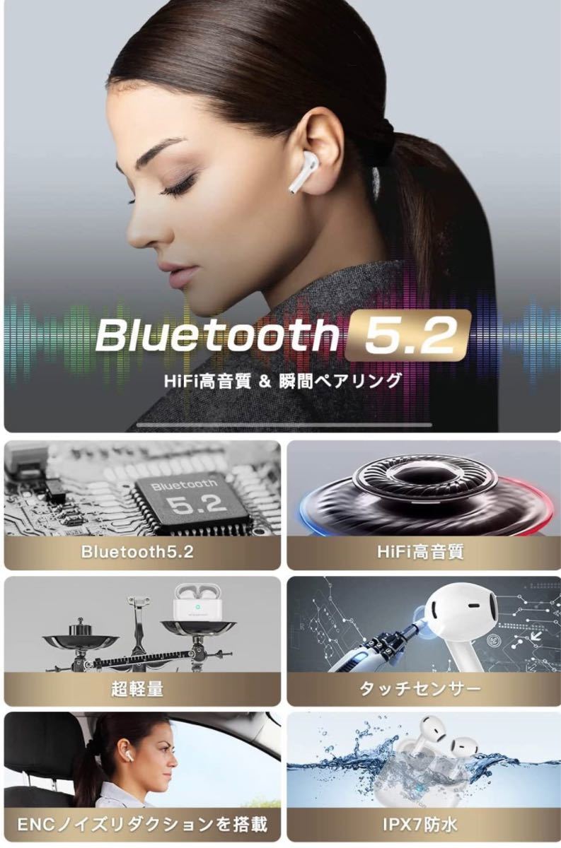 Bluetooth  ワイヤレスイヤホン Hi-Fi 自動ペアリング 瞬時接続 低遅延 ブルートゥース イヤホン 36時間連続再生