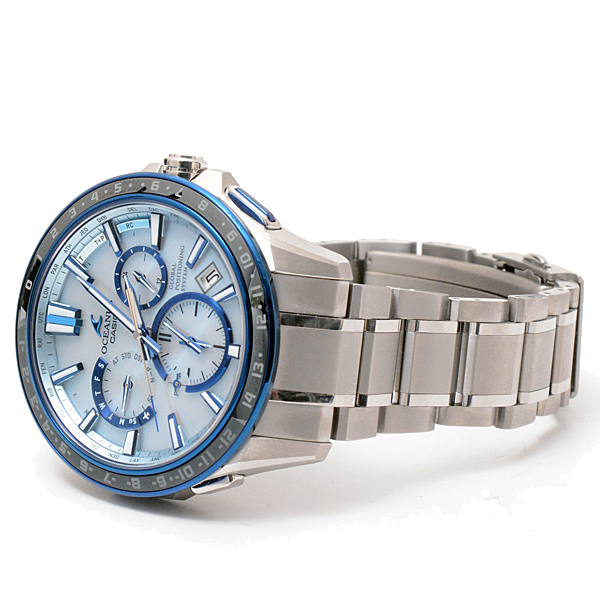  Casio wristwatch men's Oceanus GPS radio wave solar silver × blue CASIO OCEANUS OCW-G1200-2AJF used 