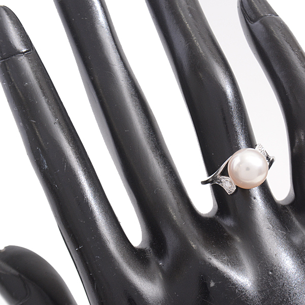  Mikimoto кольцо женский PT950 1P жемчуг кольцо с бриллиантом 9 номер жемчуг :8.6mm платина MIKIMOTO б/у 