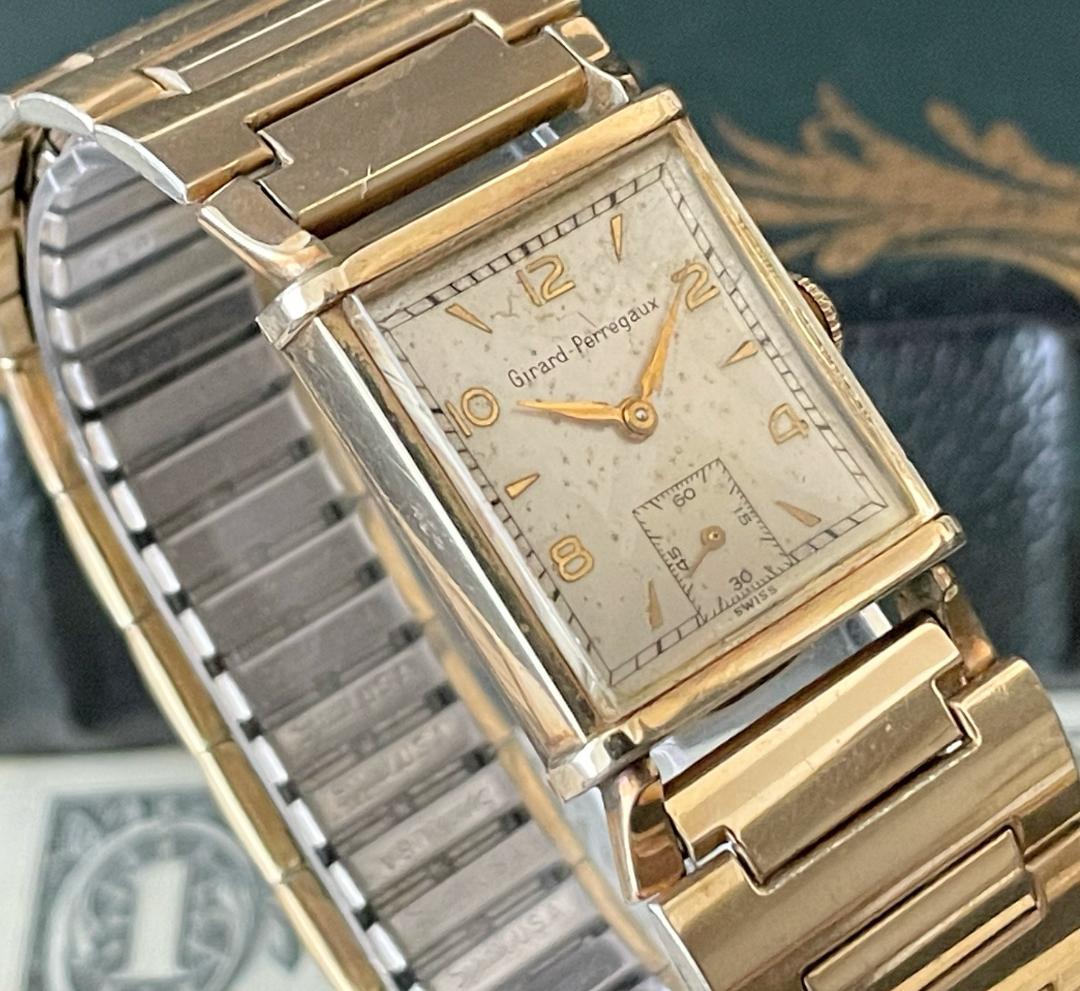【名品】ジラールペルゴ/Girard Perregaux/スクエア/1950’s/ゴールド/金張り/アンティーク/手巻き/動作良好/メンズ腕時計/送料無料