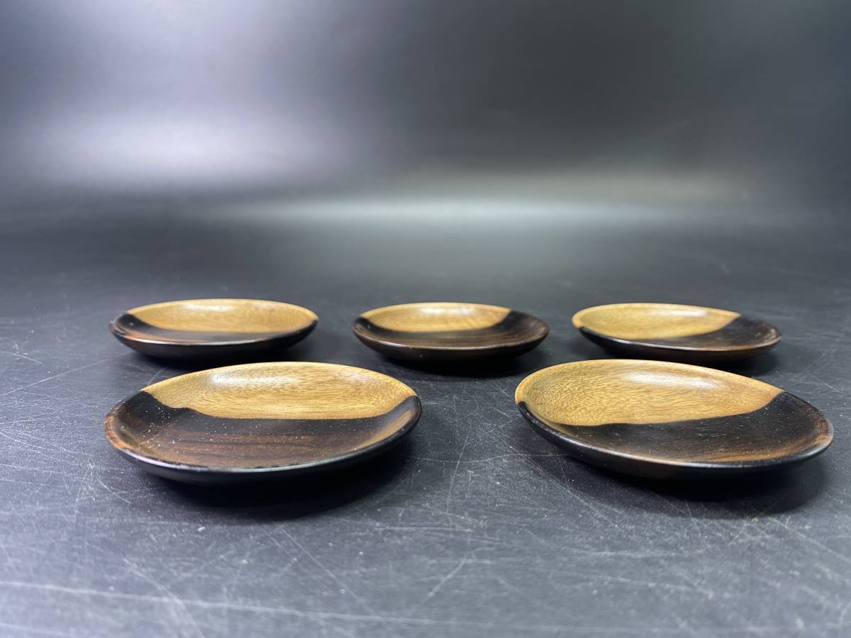 煎茶道具 黒柿製 穴あき茶托 五客 時代箱付 V R4579 www.browhenna.it