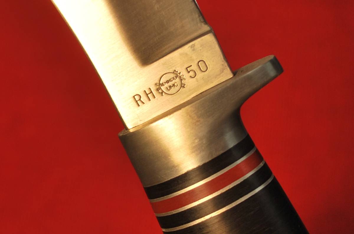 No.RH-50 REMINGTON Hunting Knife.レザーワッシャーハンドル・全長:22.5cm 革ケース付・Madse in Italyの画像9