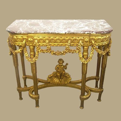 コンソール テーブル 天然石 ゴールド仕上げ 高さ約90cm 金 彫刻 天使 洋風 家具 エンジェル