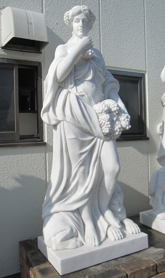 天然大理石彫刻 葡萄を持つヴィーナス 夏 石像 オブジェ 乙女像 女性像 