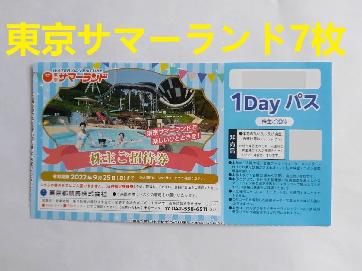 即日発送☆東京サマーランド 1Dayパス 株主優待招待券 2枚 - プール