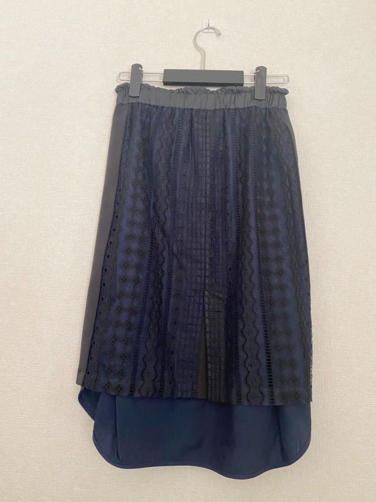 【美品】Sacai サカイ 17年製 レース シャツレイヤード　デザイン スカート シャツ ドッキングデザイン サイズ1 ネイビー系 1度のみ着用_画像3