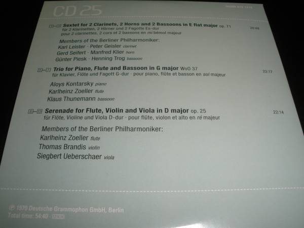 ベートーヴェン 六重奏曲 三重奏曲 セレナード ライスター ザイフェルト ブランディス ツェラー Op 71 25 37 オリジナル 紙 美品_美品。紙ジャケットCD