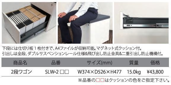 法人様限定 ワゴン W374 D526 H477 サイドワゴン キャスターワゴン デスクワゴン ２段ワゴン ２色あり 送料無料 新品 GSW-2_画像3