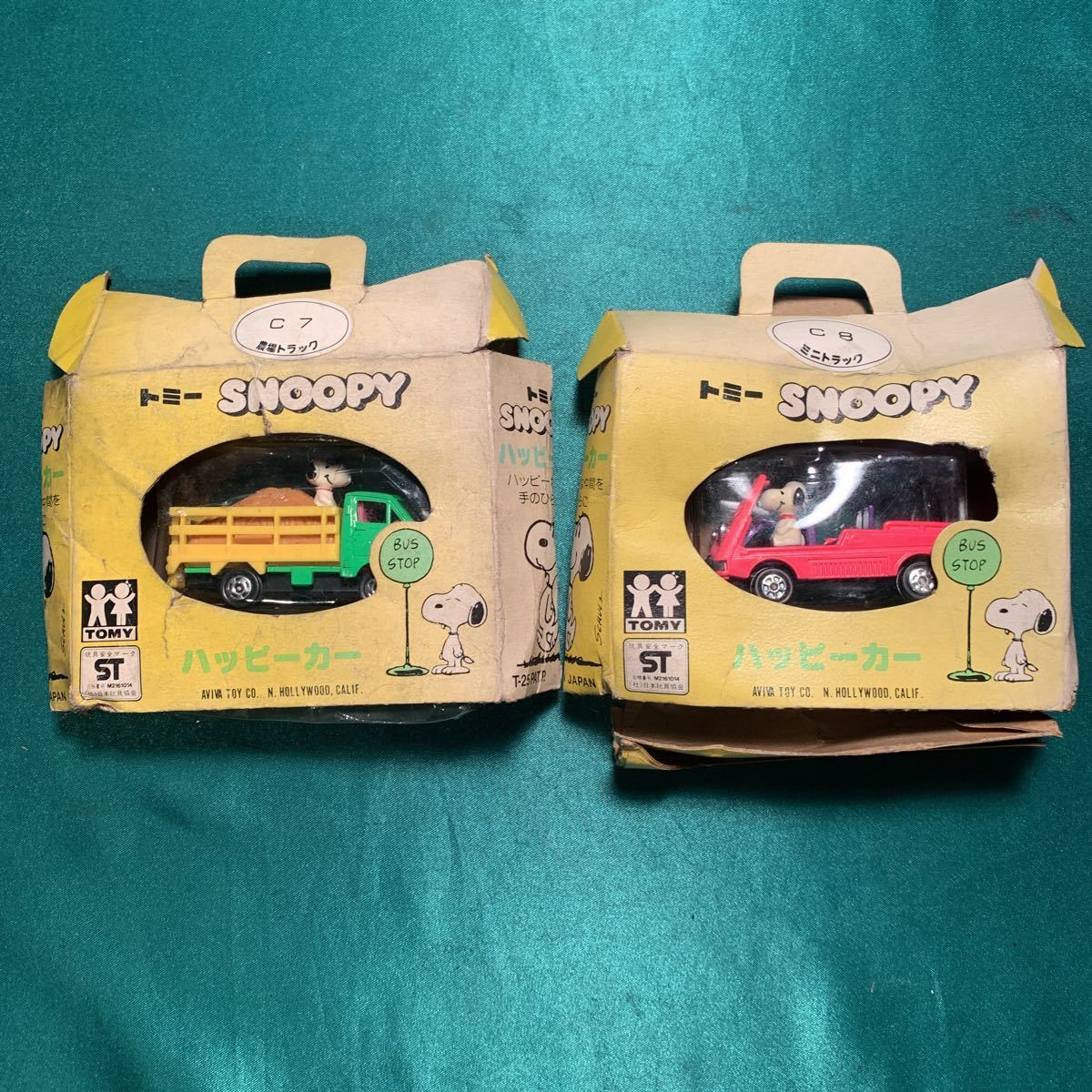 旧トミー ハッピーカー スヌーピー C-7 農場トラック & C-8 ミニトラック 箱付き 2個セット 日本製 ビンテージ SNOOPY_画像1