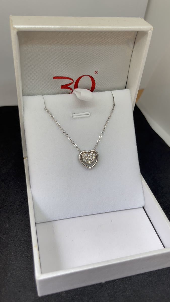 可愛い♪ キラキラ ハート純銀ネックレス“S925&ITALY”刻印有 CZダイヤモンド使用 上品な印象を与え♪専用ケース付プレゼント最適43cm_画像3