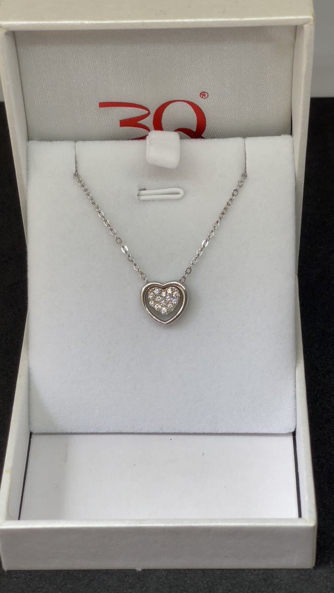 可愛い♪ キラキラ ハート純銀ネックレス“S925&ITALY”刻印有 CZダイヤモンド使用 上品な印象を与え♪専用ケース付プレゼント最適43cm_画像4