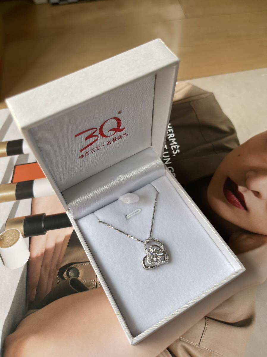 高級感溢れる キラキラ ハート純銀ネックレス“S925&ITALY”刻印有 CZダイヤモンド使用 上品な印象を与え♪専用ケース付プレゼント最適45cm_画像8