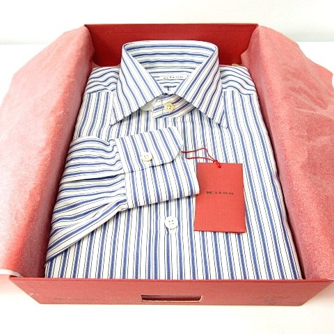 未使用品 キトン Kiton ストライプ ドレス ワイシャツ 長袖 コットン