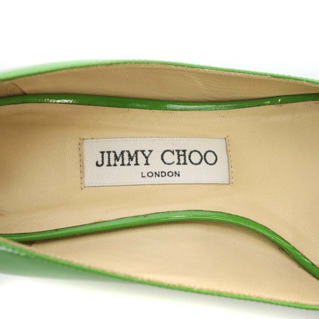 ジミーチュウ JIMMY CHOO パンプス オープントゥ ウェッジソール パテントレザー エナメル 38 25.0cm 緑 グリーン /MF OS レディース