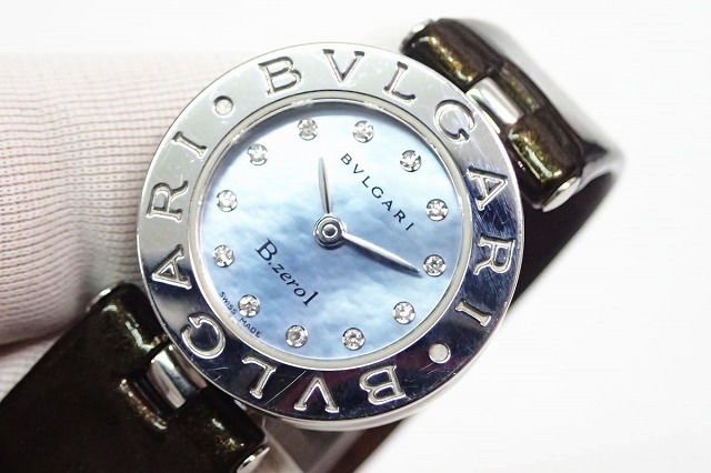 BVLGARI】良品 ブルガリ BZ22S ビーゼロワン 12Pダイヤ シェル クオーツ レディース腕時計◇質屋出品 質シミズ 