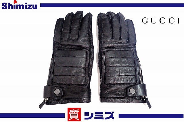 GUCCI】グッチ グローブ レザー/カシミヤ サイドファスナー サイズ7