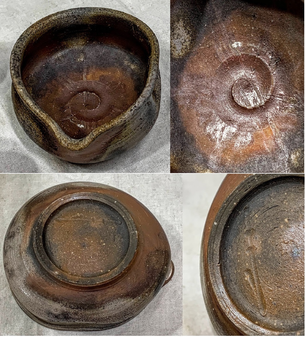 古物 備前焼 宝瓶◇湯冷ま◇湯呑 後楽窯 南山作(堀川恭平) 細刻 般若心