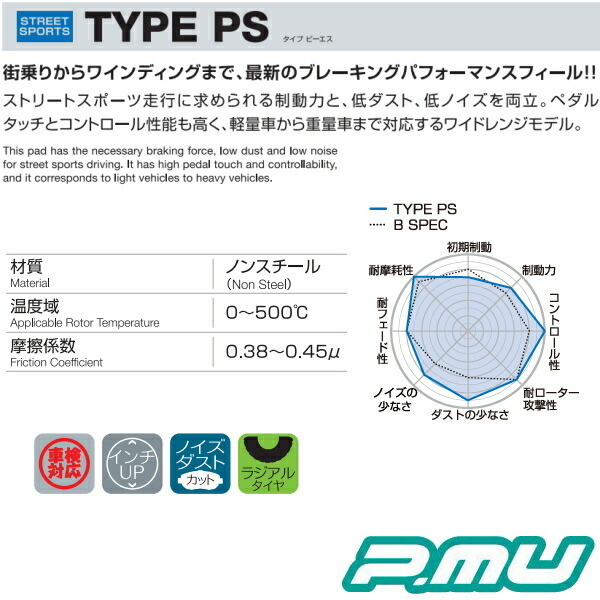 プロジェクトミューμ PSブレーキパッド前後セット GRJ120W/GRJ121W/RZJ120W/RZJ125W/TRJ120W/TRJ125Wランドクルーザープラド 02/9～_画像2