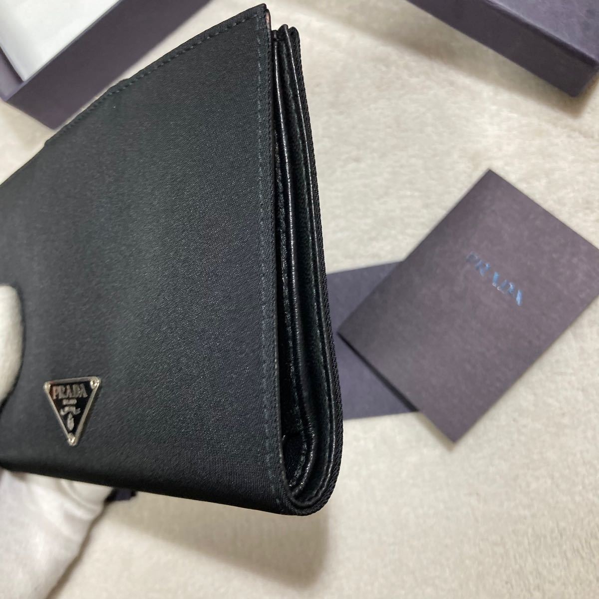 極美品 PRADA プラダ 折り財布 ナイロン レザー ブラック コインケース