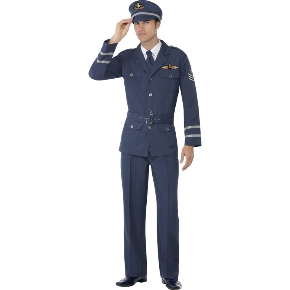 パイロット 青 衣装、コスチューム M 大人男性用 WW2 Air Force Captain コスプレ 