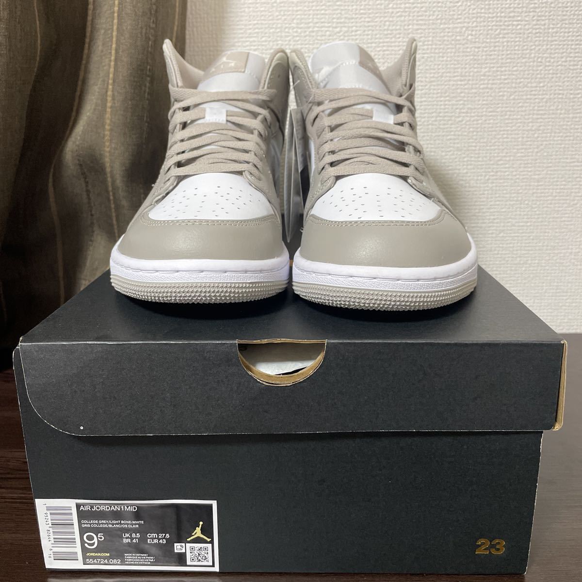 新品 27.5 cm US 9.5 Nike Air Jordan 1 Mid Linen ナイキ エア ジョーダン ワン ミッド リネン Grey グレー 灰 554724-082_画像2