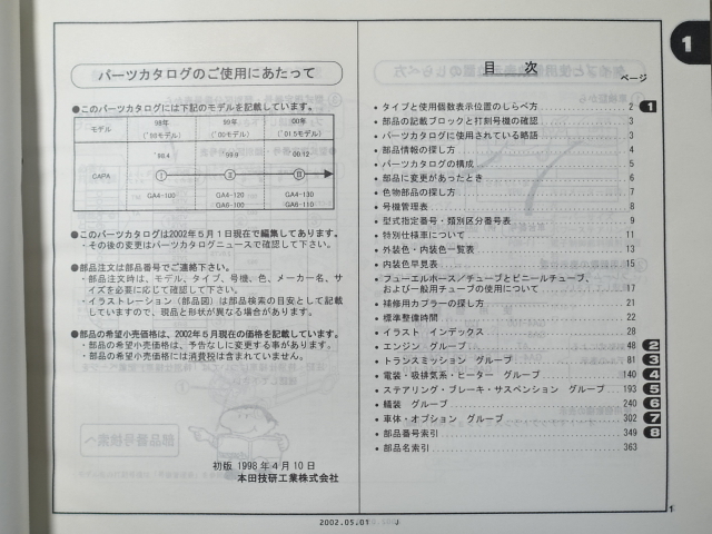  б/у книга@HONDA CAPA руководство по обслуживанию каталог запчастей GA4 GA6 эпоха Heisei 14 год 5 месяц 6 версия Honda Capa 