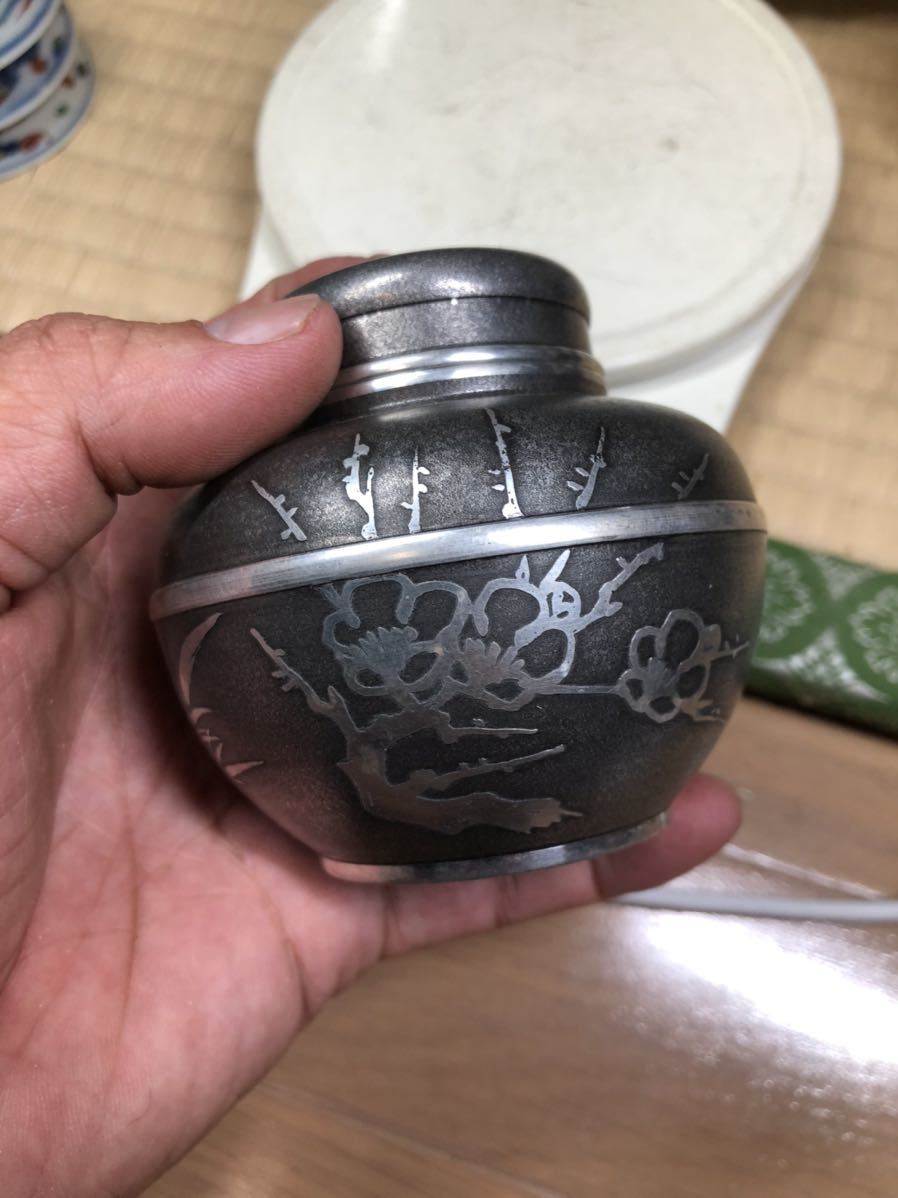 錫半 上錫 四君子 茶壺 煎茶道具 錫 茶入 共箱 | centraldeadubos.com.br