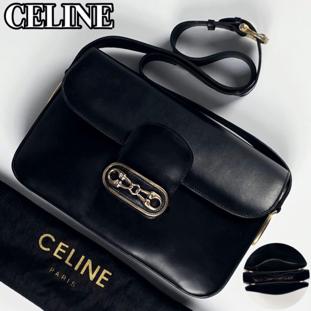 美品□CELINE セリーヌ ショルダーバッグ ホースビット ボックスカーフ