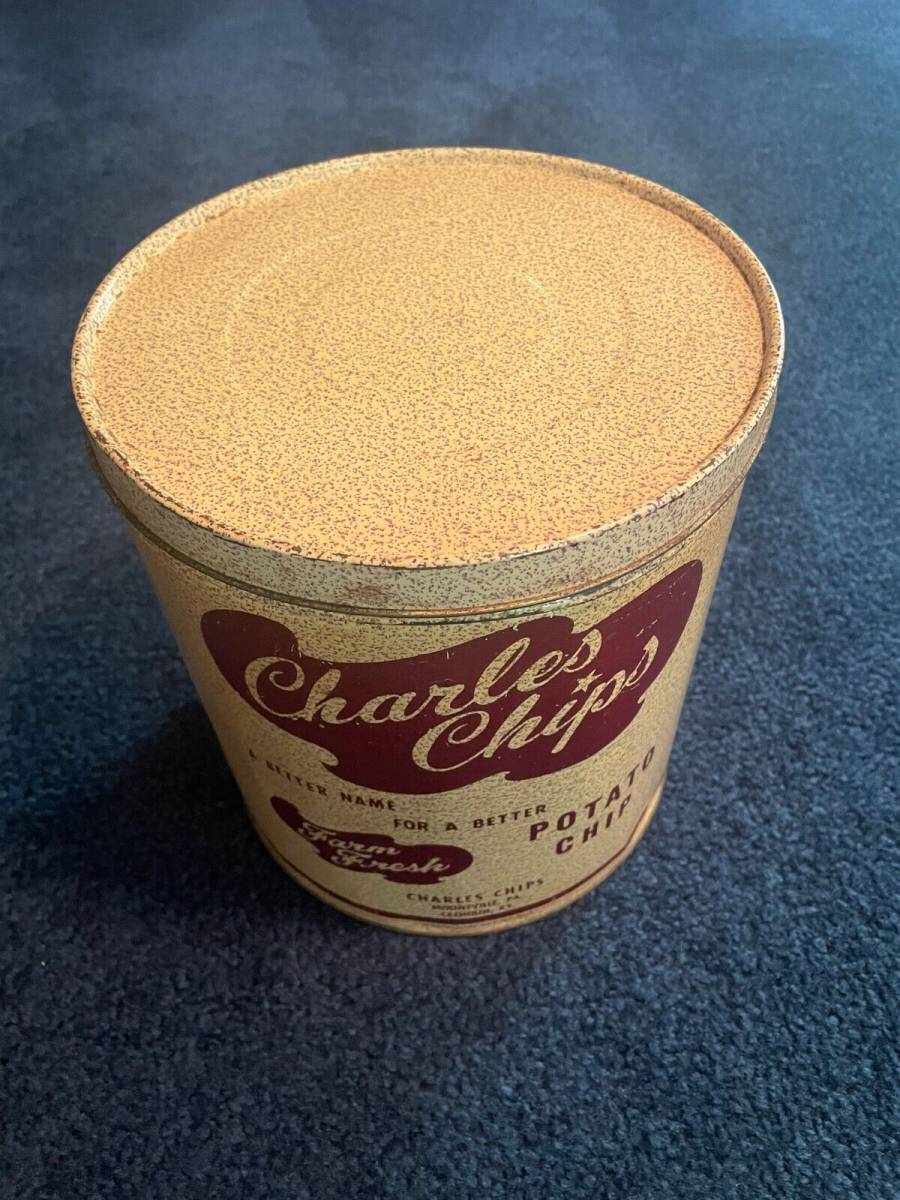 Vintage Charles Chips Potato Chip Tin 9.25 Tall x 8.25 Diameter