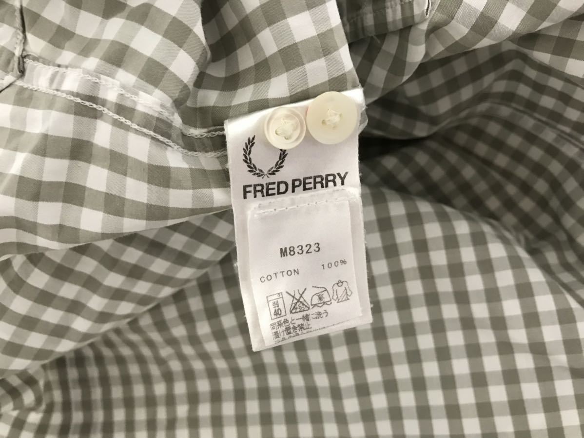 本物フレッドペリーFREDPERRYコットンチェック柄長袖シャツミリタリーアメカジサーフスーツビジネスメンズグリーン緑S_画像5