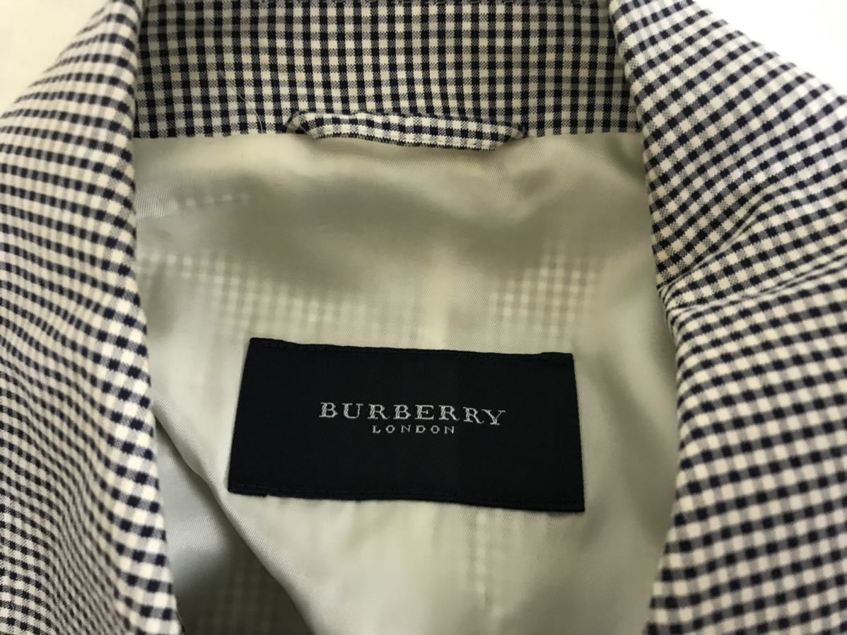 本物バーバリーロンドンBURBERRYコットンギンガムチェック柄コーチコートジャケットスーツビジネスメンズ青ブルー白M日本製