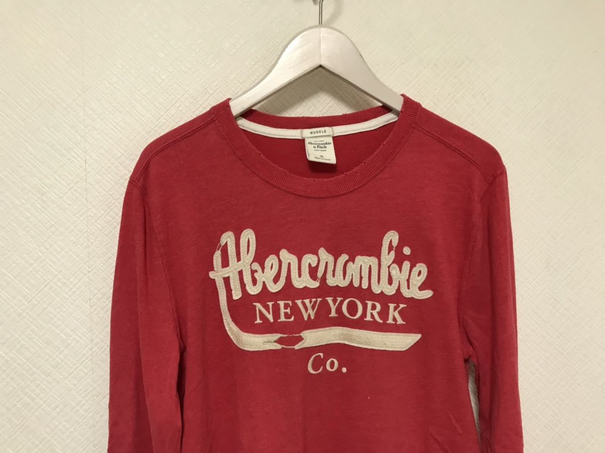 本物アバクロアンドフィッチAbercrombie&Fitchコットンプリント長袖TシャツロンTスーツミリタリービジネスサーフメンズS赤レッド_画像2