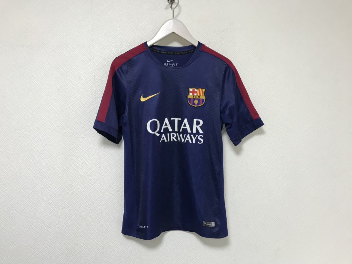 本物ナイキNIKE×FCバルセロナ バルサロゴワッペン半袖Tシャツゲームサッカーシャツメンズ青ブルーMスポーツウエア_画像1