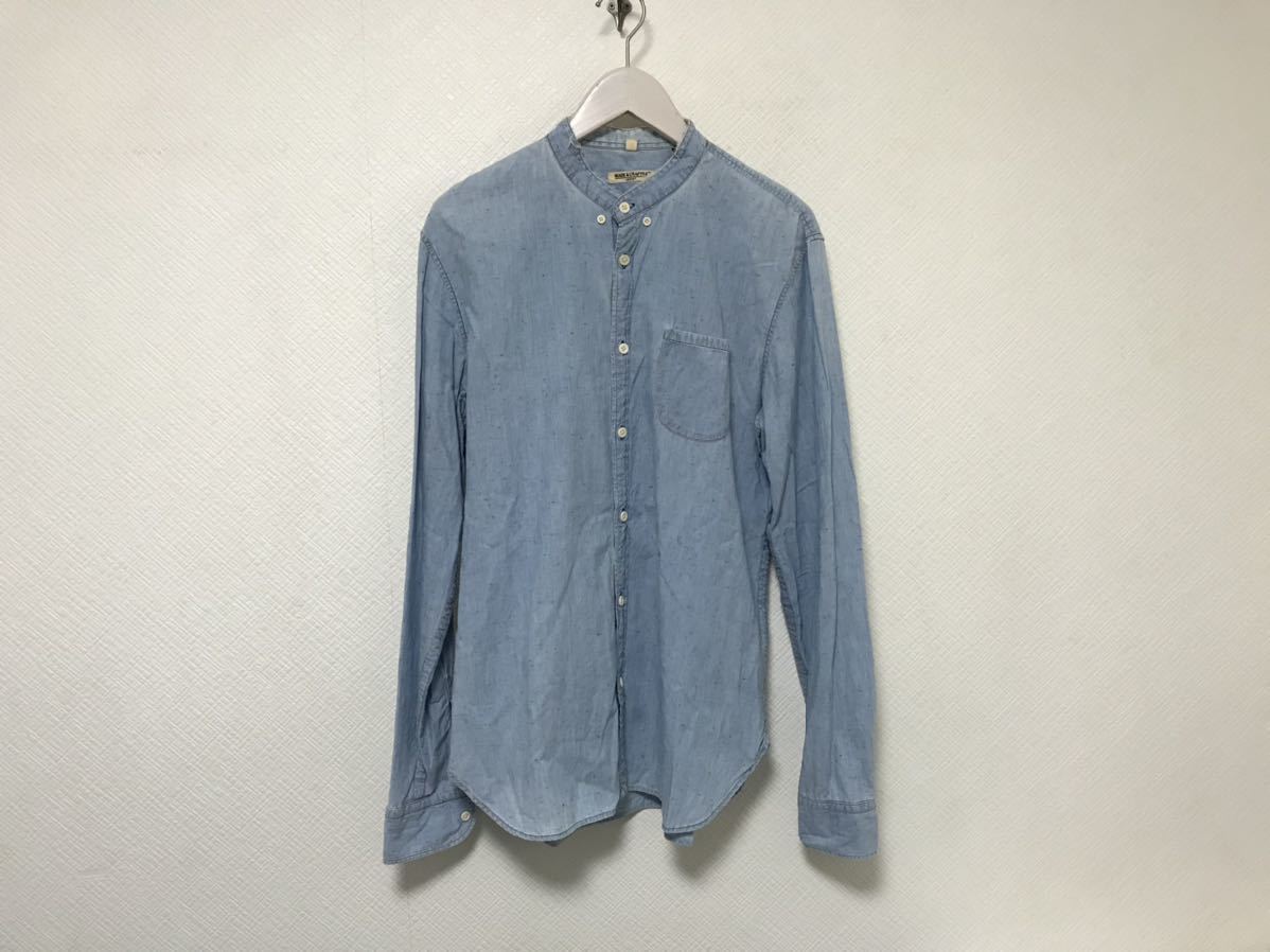 本物リーバイスLevi'sメイドアンドクラブテッドmade and craftedコットンスタンドカラー長袖シャツアメカジデニムメンズ2M青柄ルーマニア製_画像1