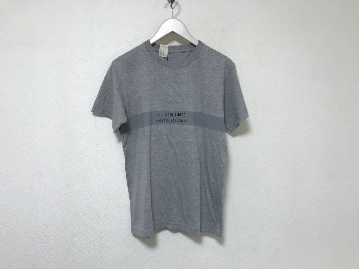 新品未使用本物エヌハリウッドNHOOLYWOODコットンロゴプリント半袖Tシャツアメカジビジネススーツ36S白メンズグレー日本製