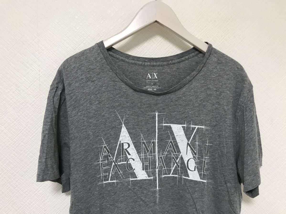 本物アルマーニエクスチェンジARMANI AXコットンロゴプリント半袖TシャツビジネススーツサーフアメカジメンズグレーL