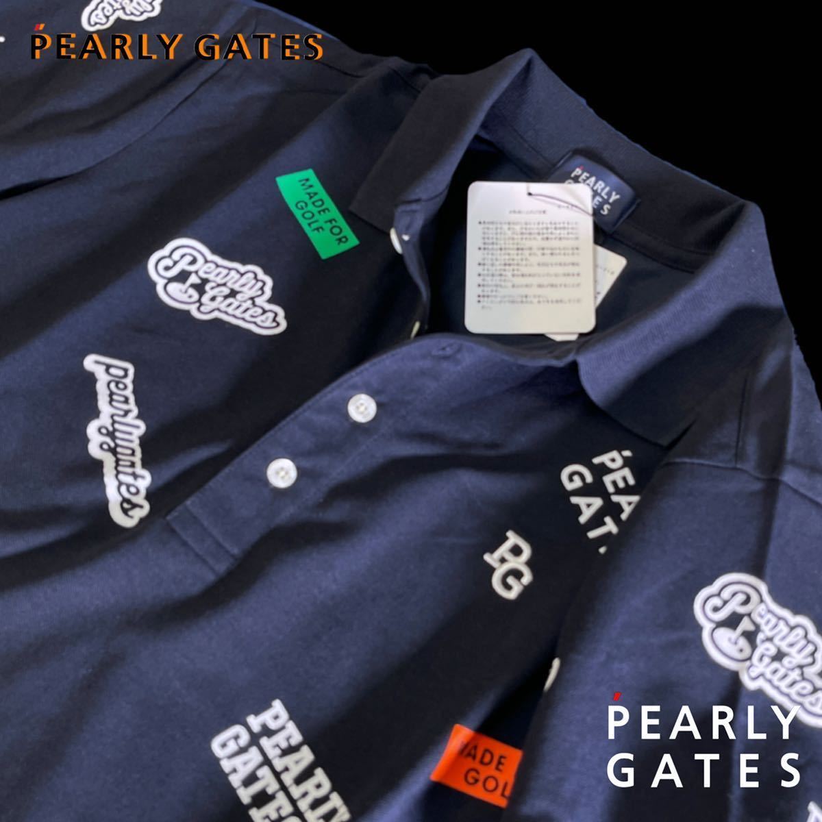 本物 新品 28365234 PEARLY GATESパーリーゲイツ/4(サイズM)超人気 アロフト鹿の子 ロゴ柄半袖ポロシャツ _画像1