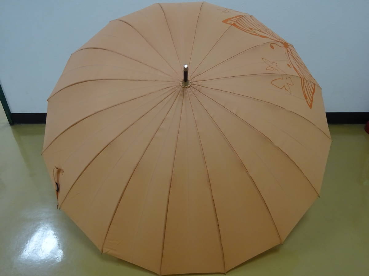 (L-1-34）(★mabu マブ） 長傘 傘 ワンプッシュ傘 16本骨傘 (★オレンジ系）中古の画像1