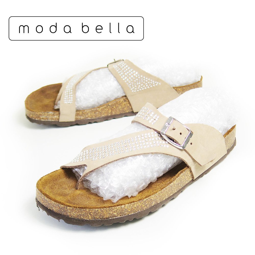 24cm相当(8)◆modabella モダベラ イタリア製 コンフォートシューズ サンダル レザー  靴  ベージュ ジュエリー 低ストレス J591の画像1