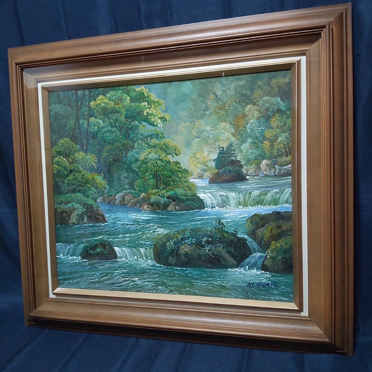 78 絵画 油彩 油絵 風景画 日垣明貫作 奥入瀬 額装 額縁付き 78 絵画 油彩 油絵 風景画 日垣明貫作 奥入瀬 額装 額縁付き
