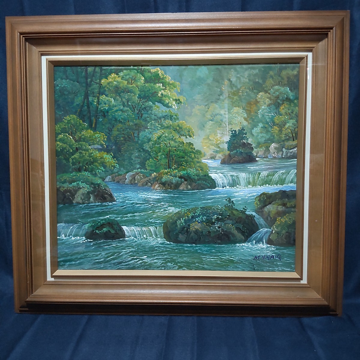 78 絵画 油彩 油絵 風景画 日垣明貫作 奥入瀬 額装 額縁付き 78 絵画 油彩 油絵 風景画 日垣明貫作 奥入瀬 額装 額縁付き