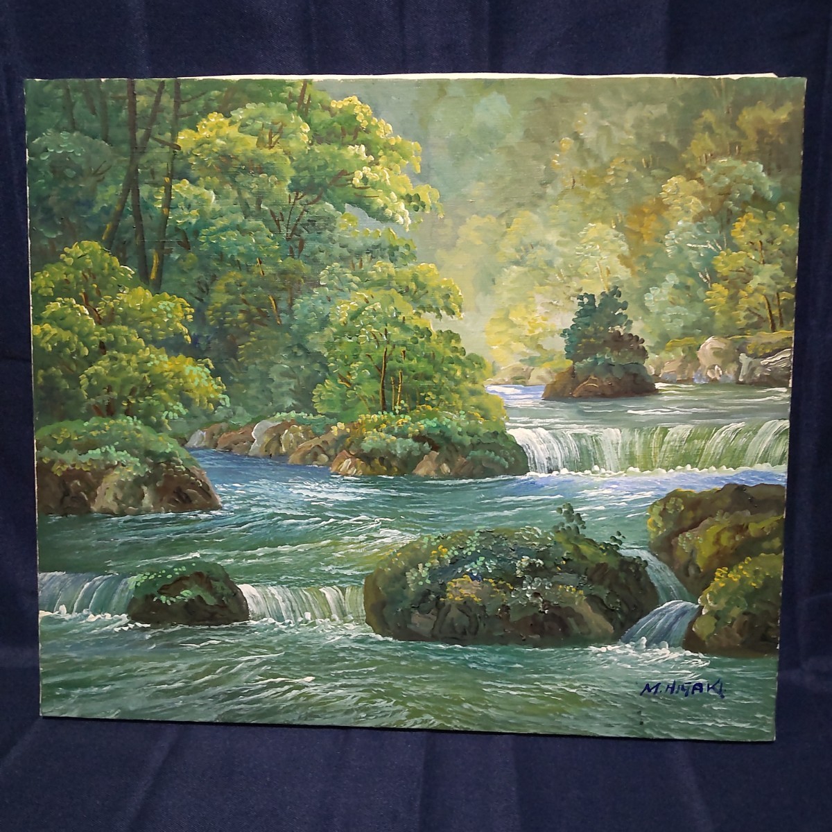 78 絵画 油彩 油絵 風景画 日垣明貫作 奥入瀬 額装 額縁付き 78 絵画 油彩 油絵 風景画 日垣明貫作 奥入瀬 額装 額縁付き